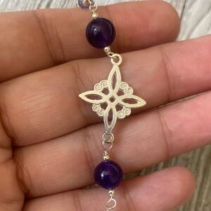 925 Sterling Silver Celtic Witch Knot Bracelet with Amethyst stone